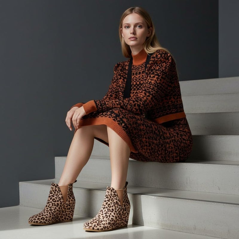 Dune London Dunes Women's Zoey Wedge Bootie, Soft Vegan Suede, Easy Slip-On Design, Memory Foam, Wide Widths Available, womens ankle boots low heel, LEOPARD 7.5 - Image 5